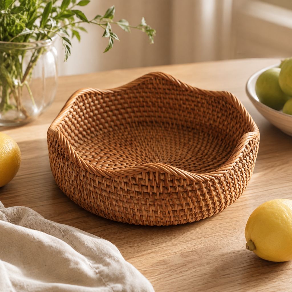 Handwoven Rattan Storage Basket for Bread and Fruit