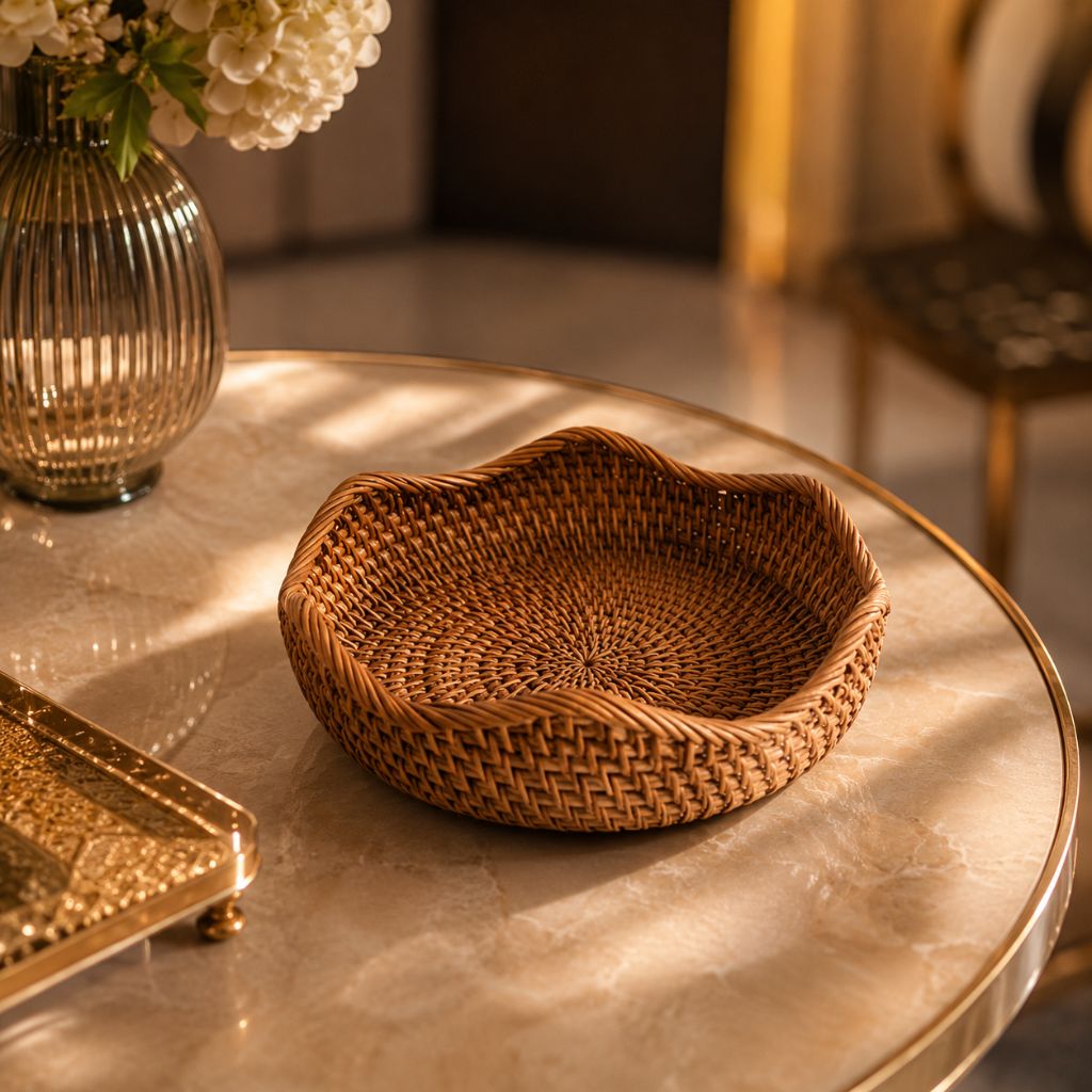 Handwoven Rattan Storage Basket for Bread and Fruit