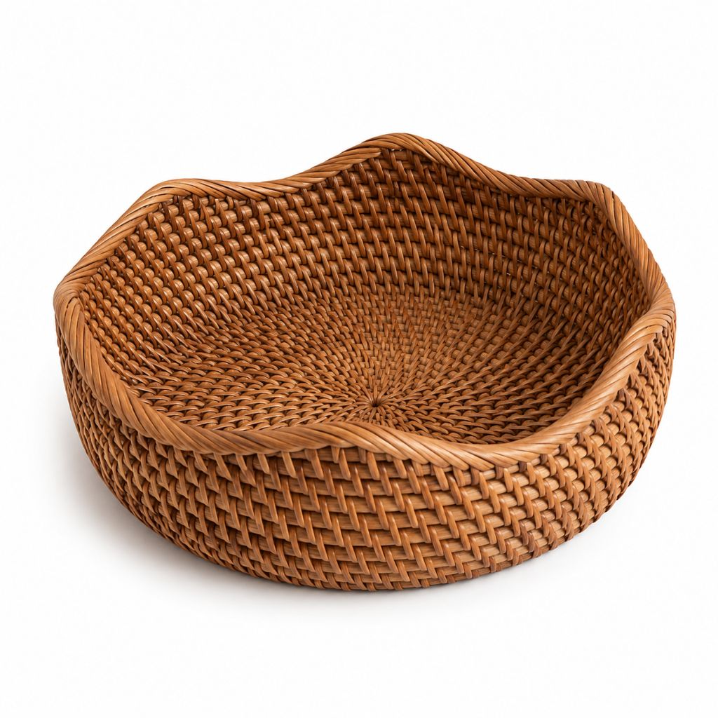 Handwoven Rattan Storage Basket for Bread and Fruit