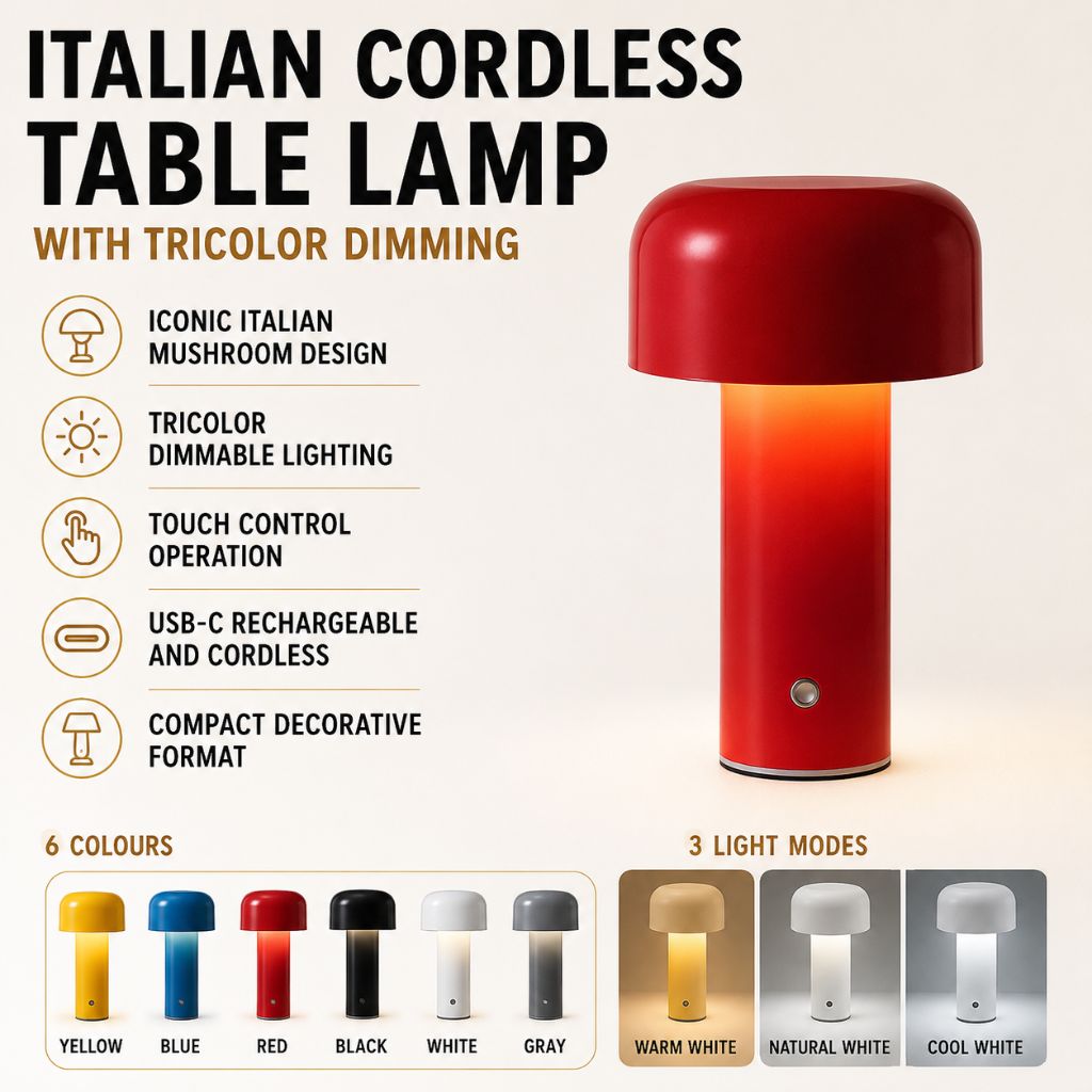 Italian Cordless Table Lamp with Tricolor Dimming