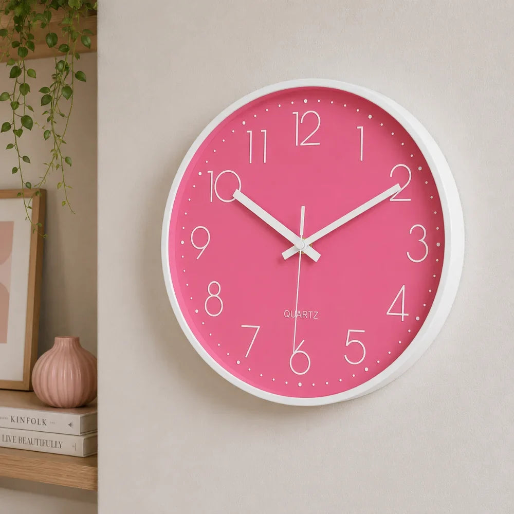 Large Pink Wall Clock Quartz Minimalist Nordic Style