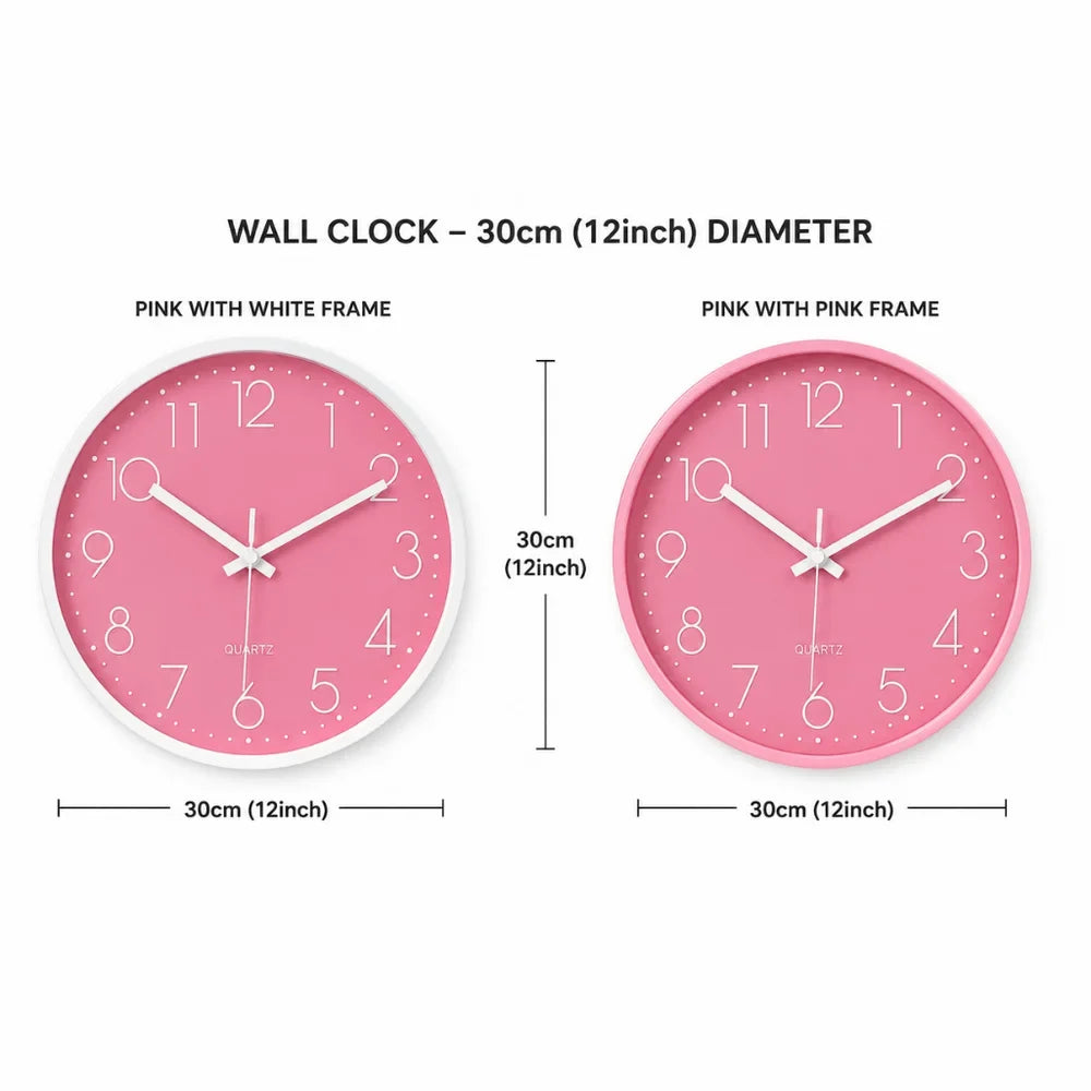 Large Pink Wall Clock Quartz Minimalist Nordic Style