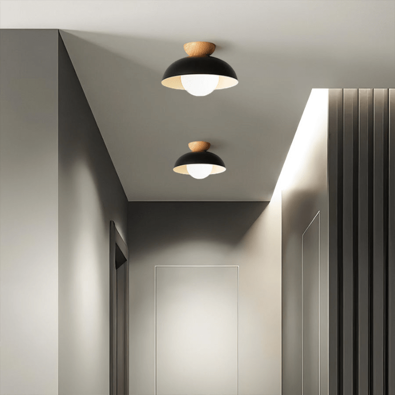 Nordic Dome Flush Ceiling Light with Wooden Cap