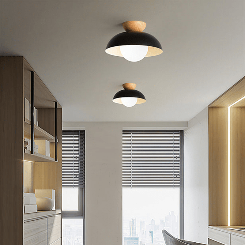 Nordic Dome Flush Ceiling Light with Wooden Cap