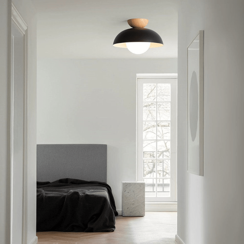 Nordic Dome Flush Ceiling Light with Wooden Cap