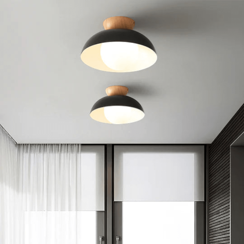 Nordic Dome Flush Ceiling Light with Wooden Cap