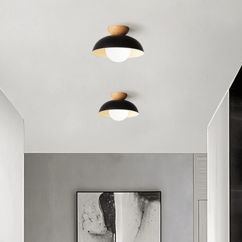 Nordic Dome Flush Ceiling Light with Wooden Cap