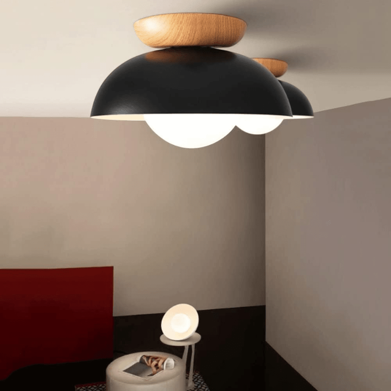 Nordic Dome Flush Ceiling Light with Wooden Cap