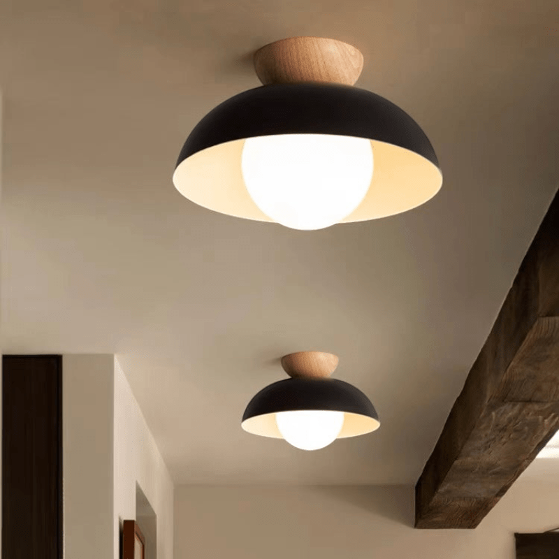 Nordic Dome Flush Ceiling Light with Wooden Cap