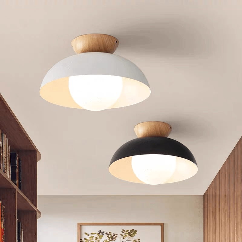 Nordic Dome Flush Ceiling Light with Wooden Cap