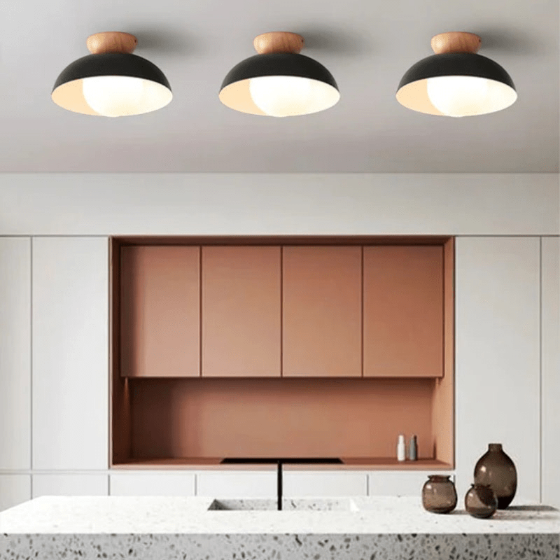 Nordic Dome Flush Ceiling Light with Wooden Cap