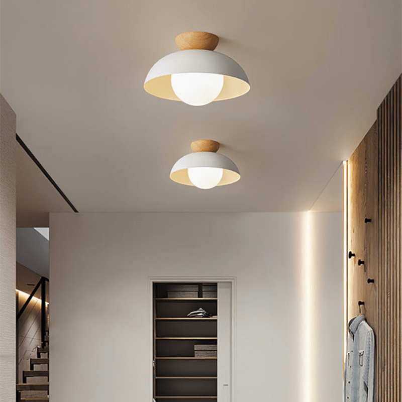 Nordic Dome Flush Ceiling Light with Wooden Cap