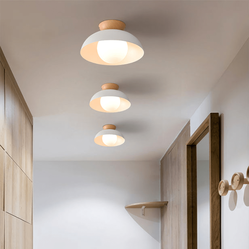 Nordic Dome Flush Ceiling Light with Wooden Cap