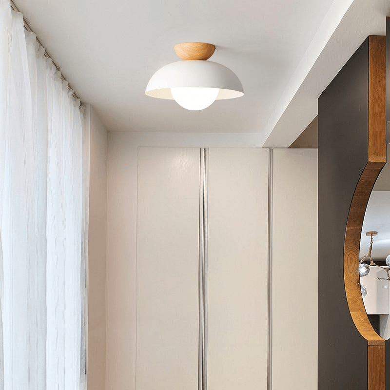 Nordic Dome Flush Ceiling Light with Wooden Cap