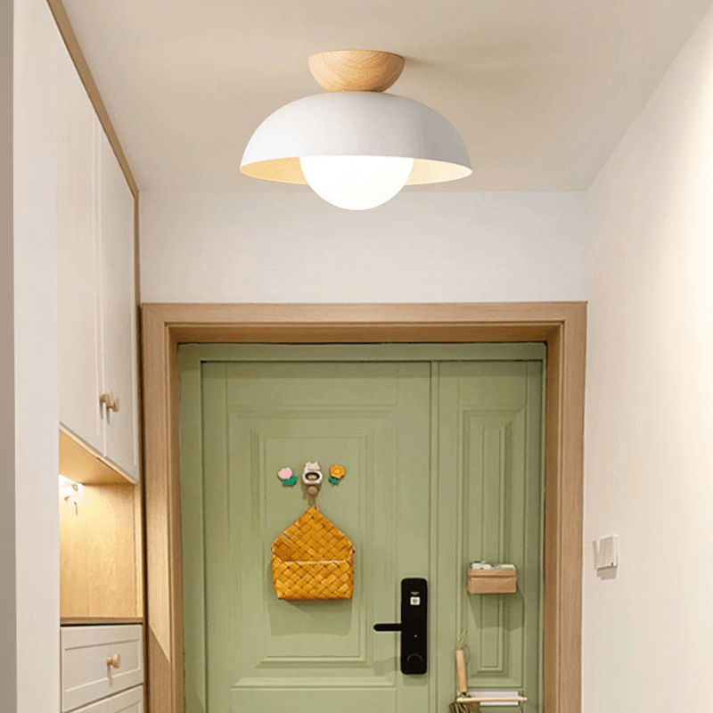 Nordic Dome Flush Ceiling Light with Wooden Cap