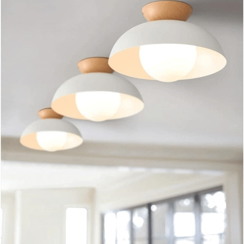Nordic Dome Flush Ceiling Light with Wooden Cap