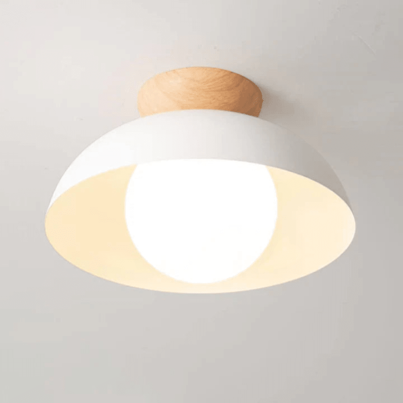 Nordic Dome Flush Ceiling Light with Wooden Cap