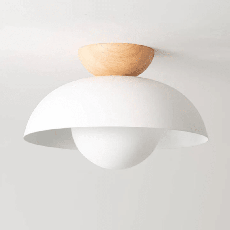 Nordic Dome Flush Ceiling Light with Wooden Cap