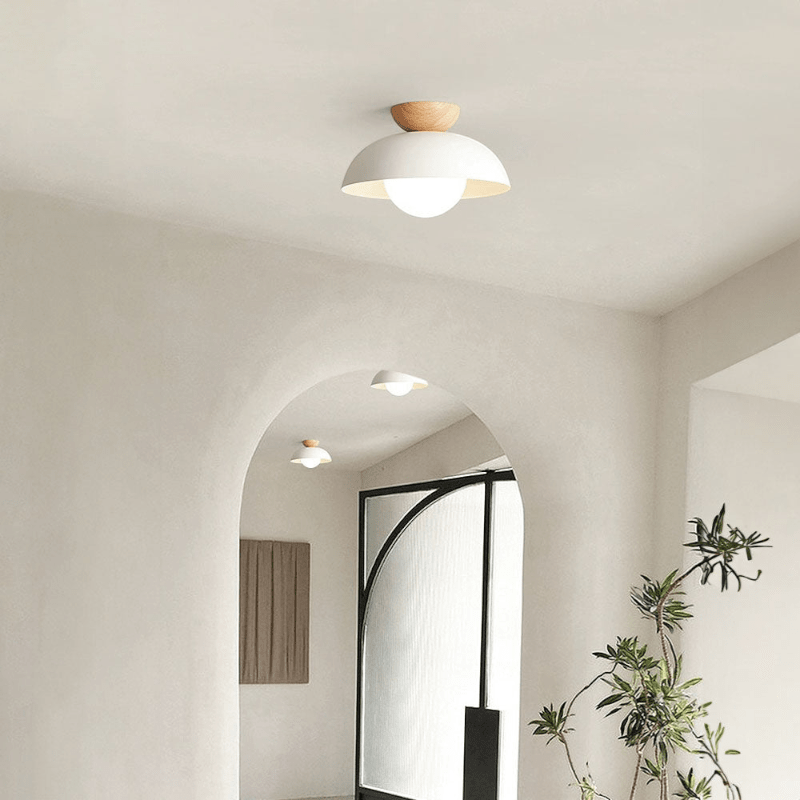 Nordic Dome Flush Ceiling Light with Wooden Cap