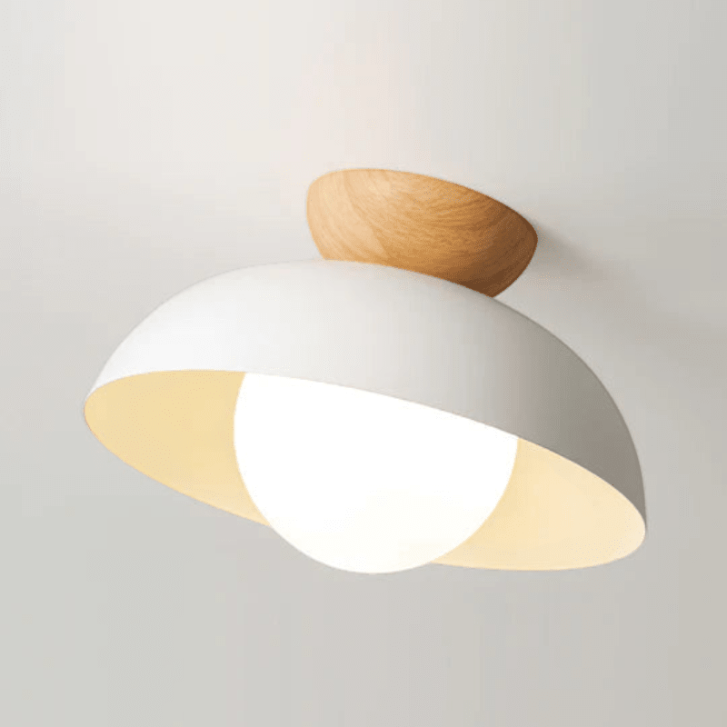 Nordic Dome Flush Ceiling Light with Wooden Cap