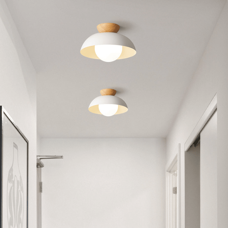 Nordic Dome Flush Ceiling Light with Wooden Cap