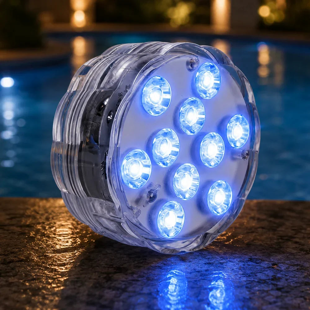 LED Submersible Pool Light RGB IP68 Remote Control - Suction Cup Mount
