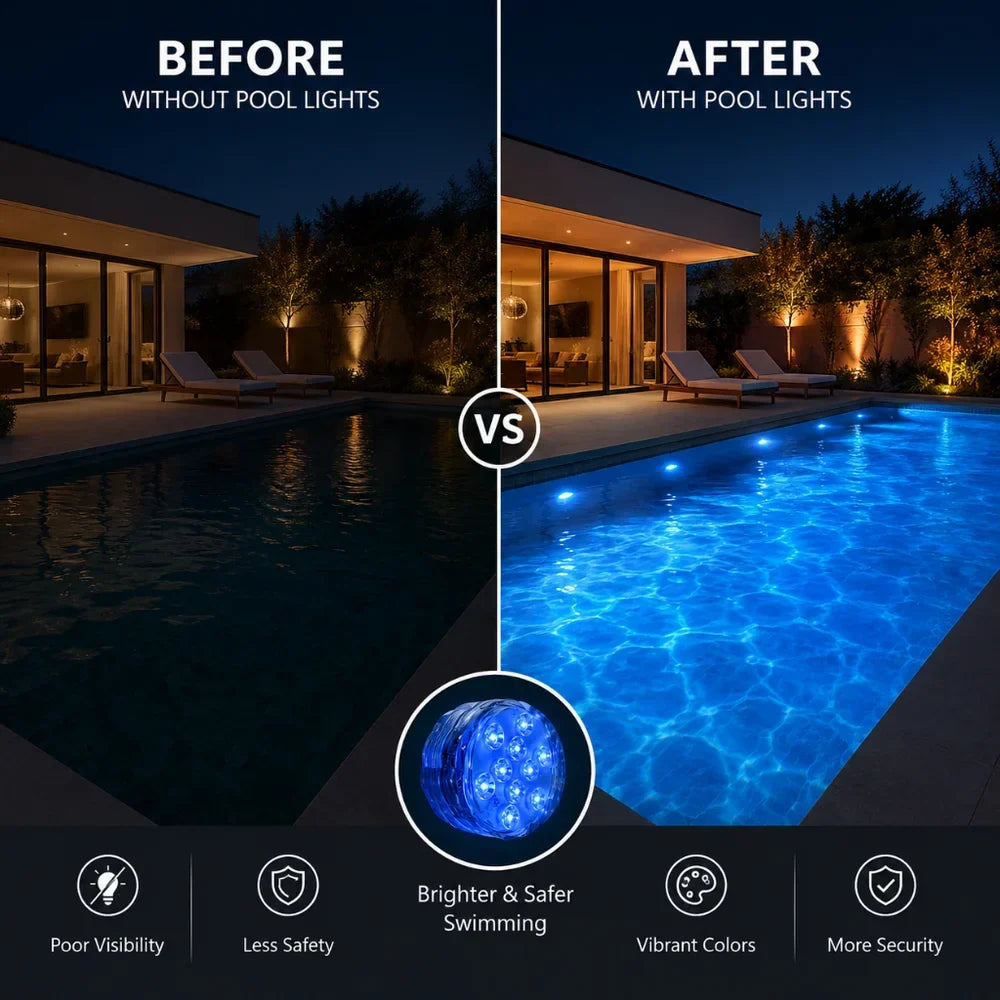 LED Submersible Pool Light RGB IP68 Remote Control - Suction Cup Mount