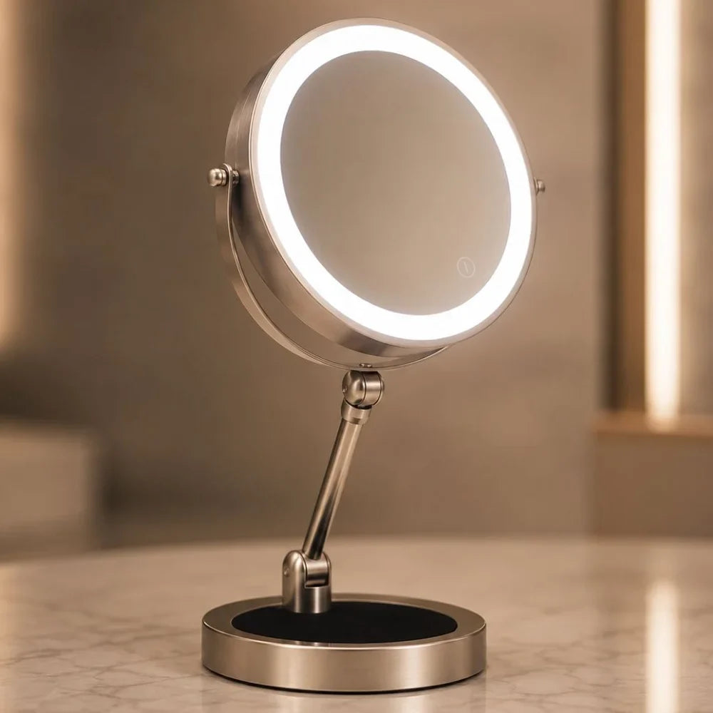 Lighted Tabletop Makeup Mirror 10x Magnifying - Touch Screen Light Control