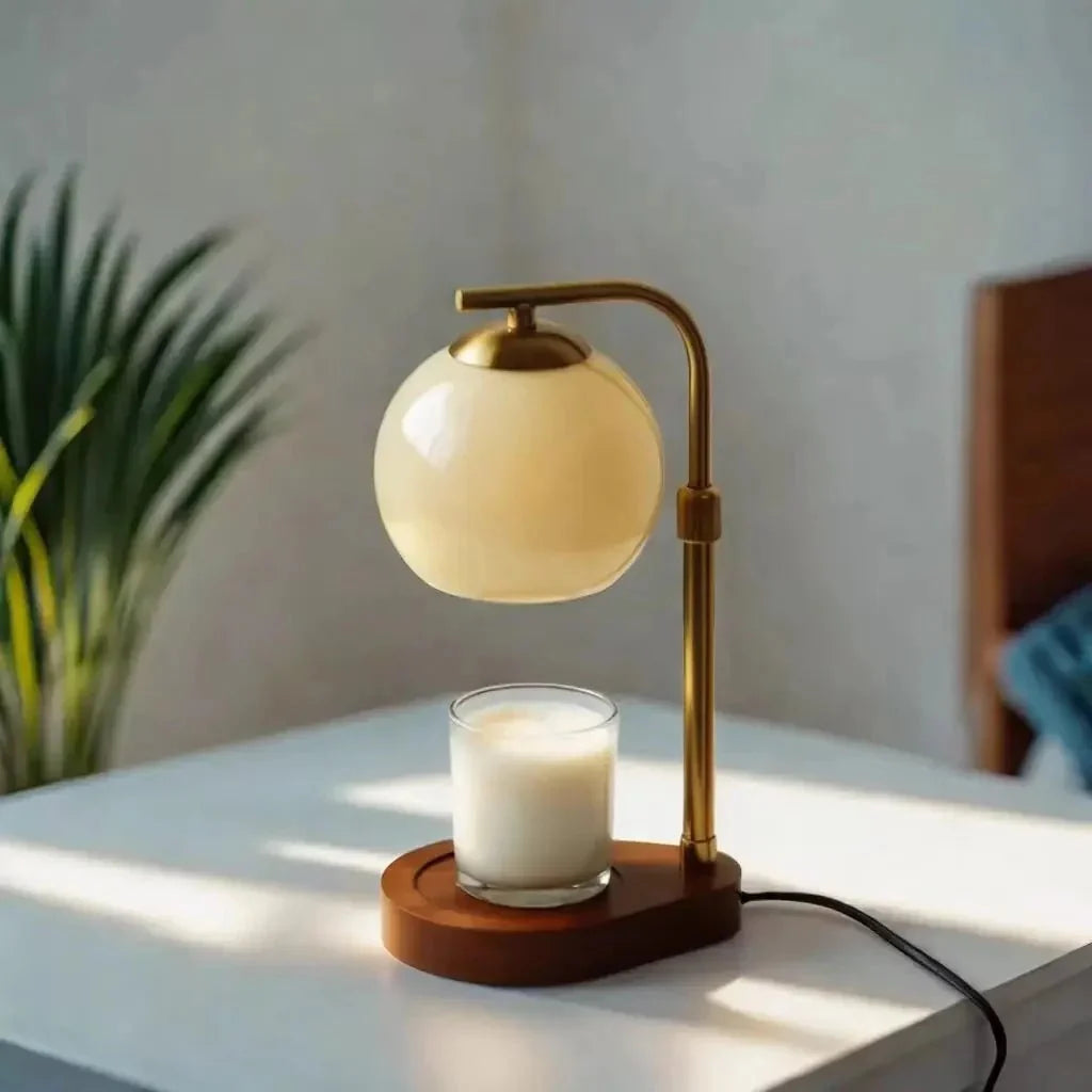 Metal and Wood Candle Warmer Lamp
