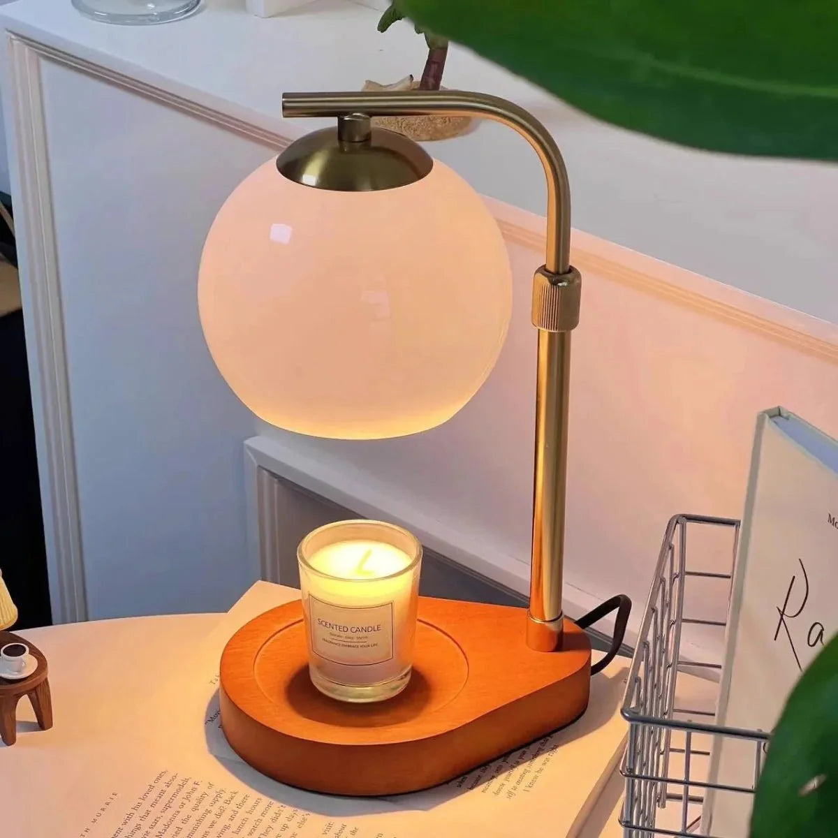 Metal and Wood Candle Warmer Lamp