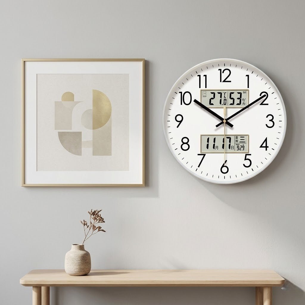 MetroSense 3-in-1 Quiet Wall Clock with Calendar & Thermometer