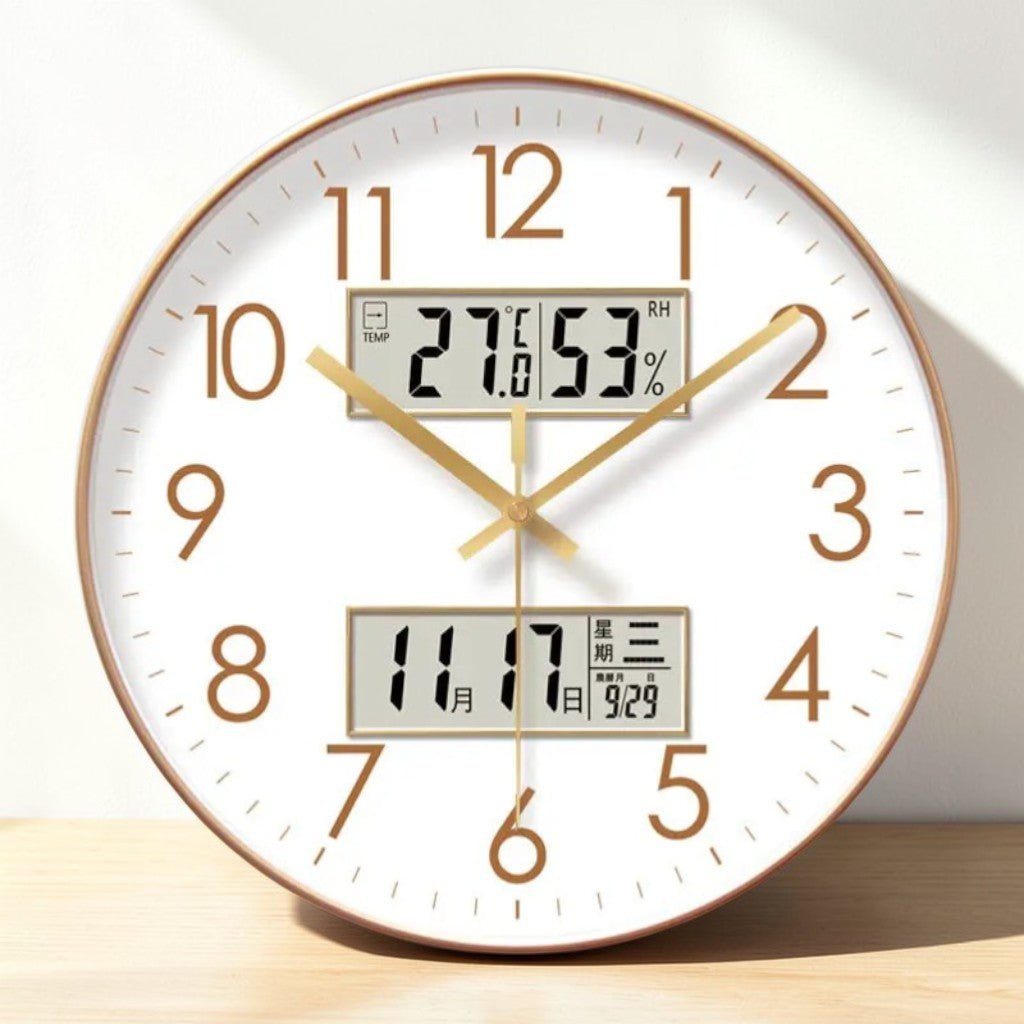 MetroSense 3-in-1 Quiet Wall Clock with Calendar & Thermometer