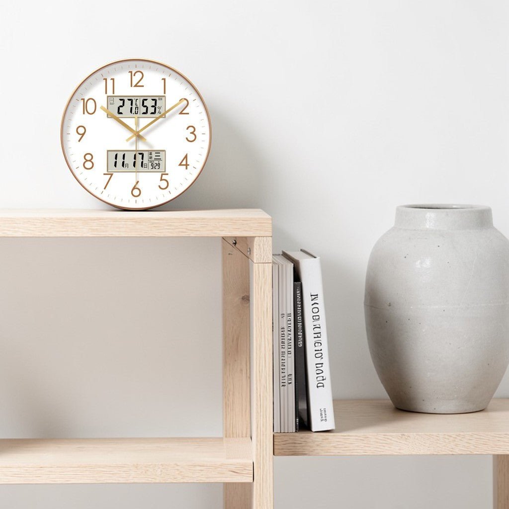 MetroSense 3-in-1 Quiet Wall Clock with Calendar & Thermometer