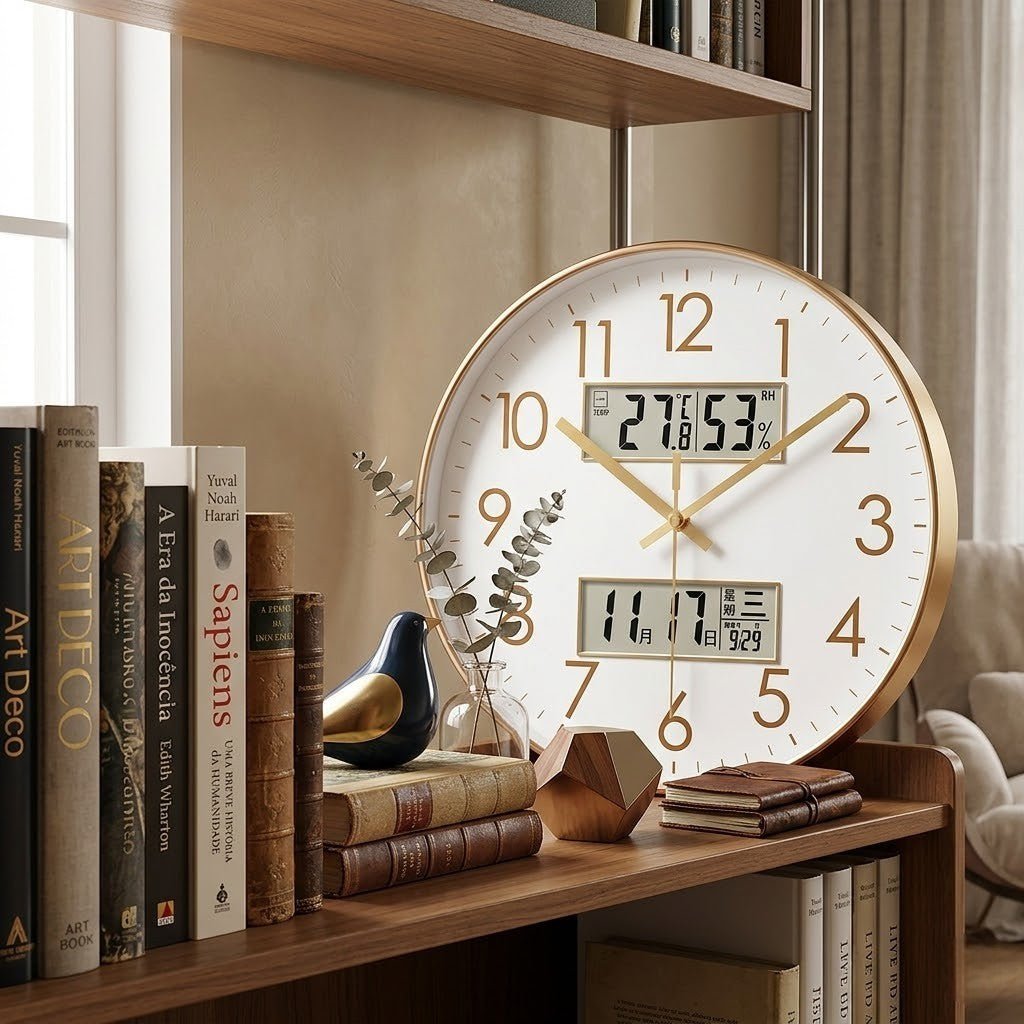 MetroSense 3-in-1 Quiet Wall Clock with Calendar & Thermometer