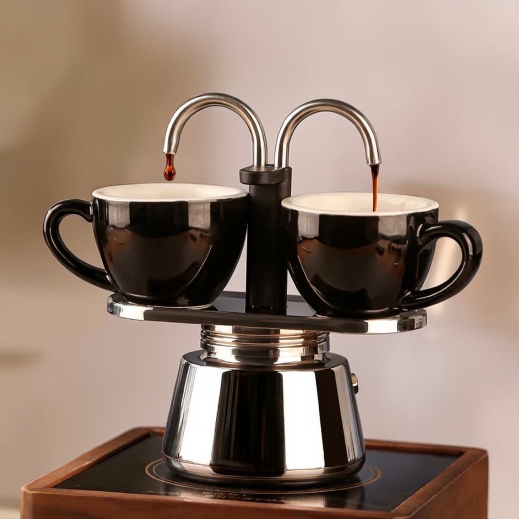 Mini Moka Pot Dual Spot Stainless Steel Espresso Maker - 2 Cup | 100ml