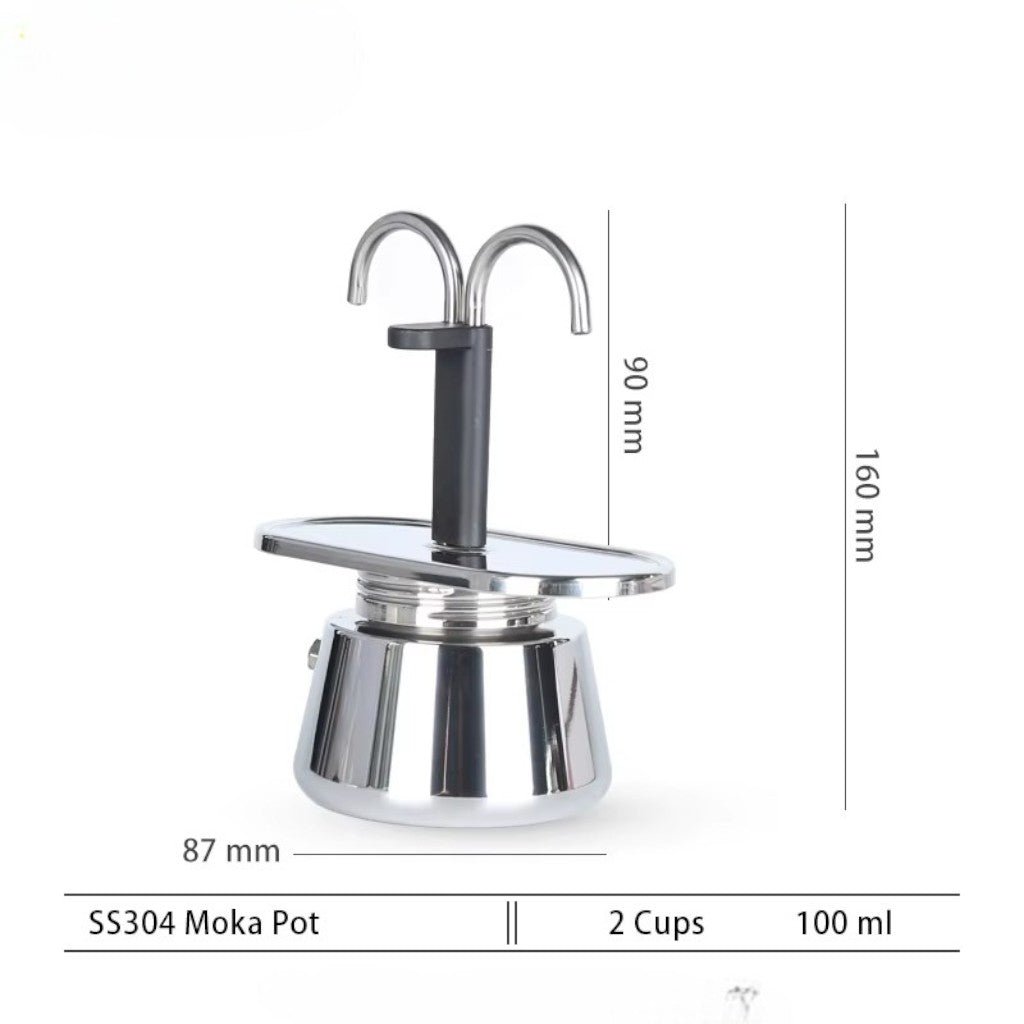 Mini Moka Pot Dual Spot Stainless Steel Espresso Maker - 2 Cup | 100ml