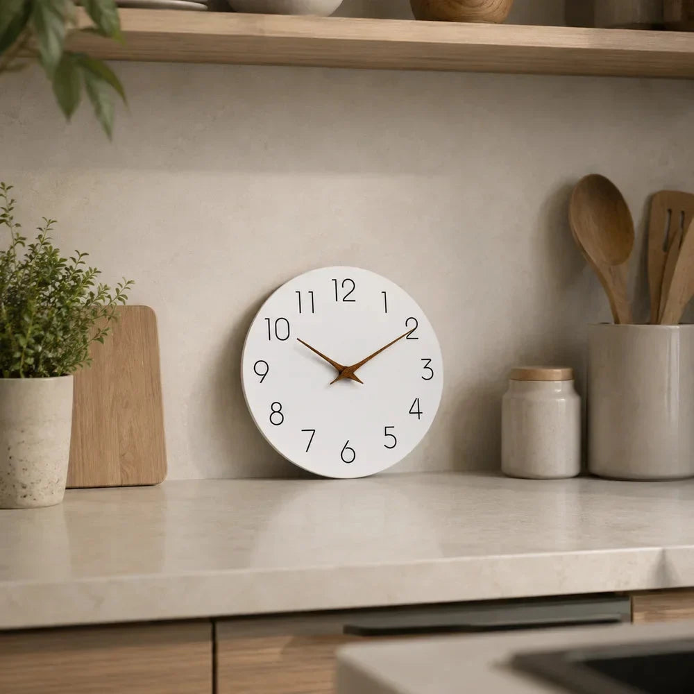 Minimalist Black and White Nordic Wall Clock with Wooden Hands