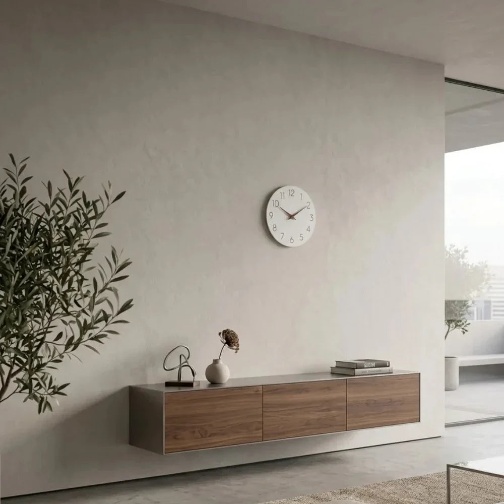 Minimalist Black and White Nordic Wall Clock with Wooden Hands