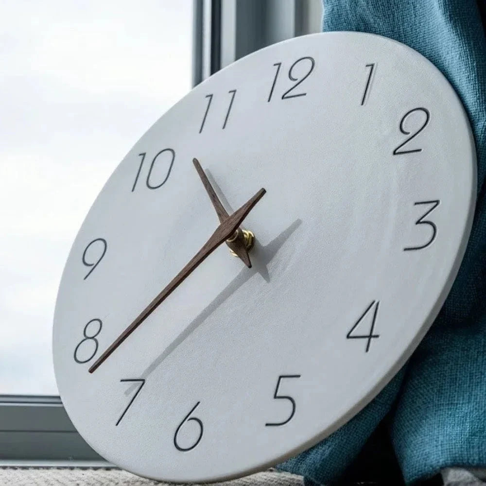 Minimalist Black and White Nordic Wall Clock with Wooden Hands