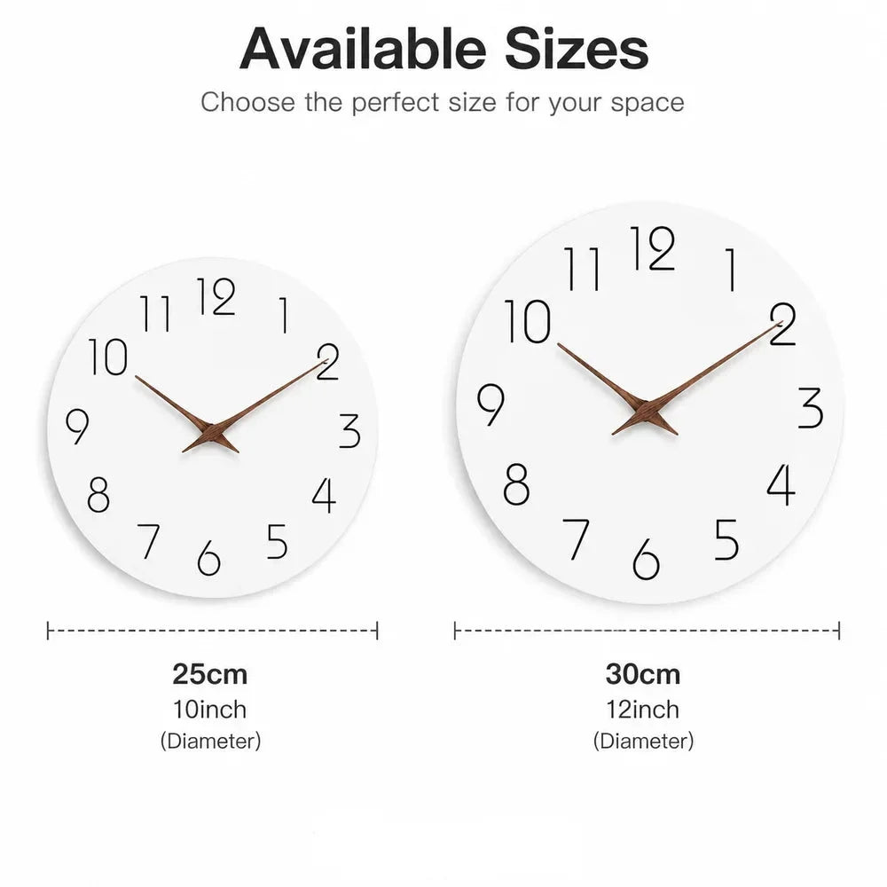Minimalist Black and White Nordic Wall Clock with Wooden Hands