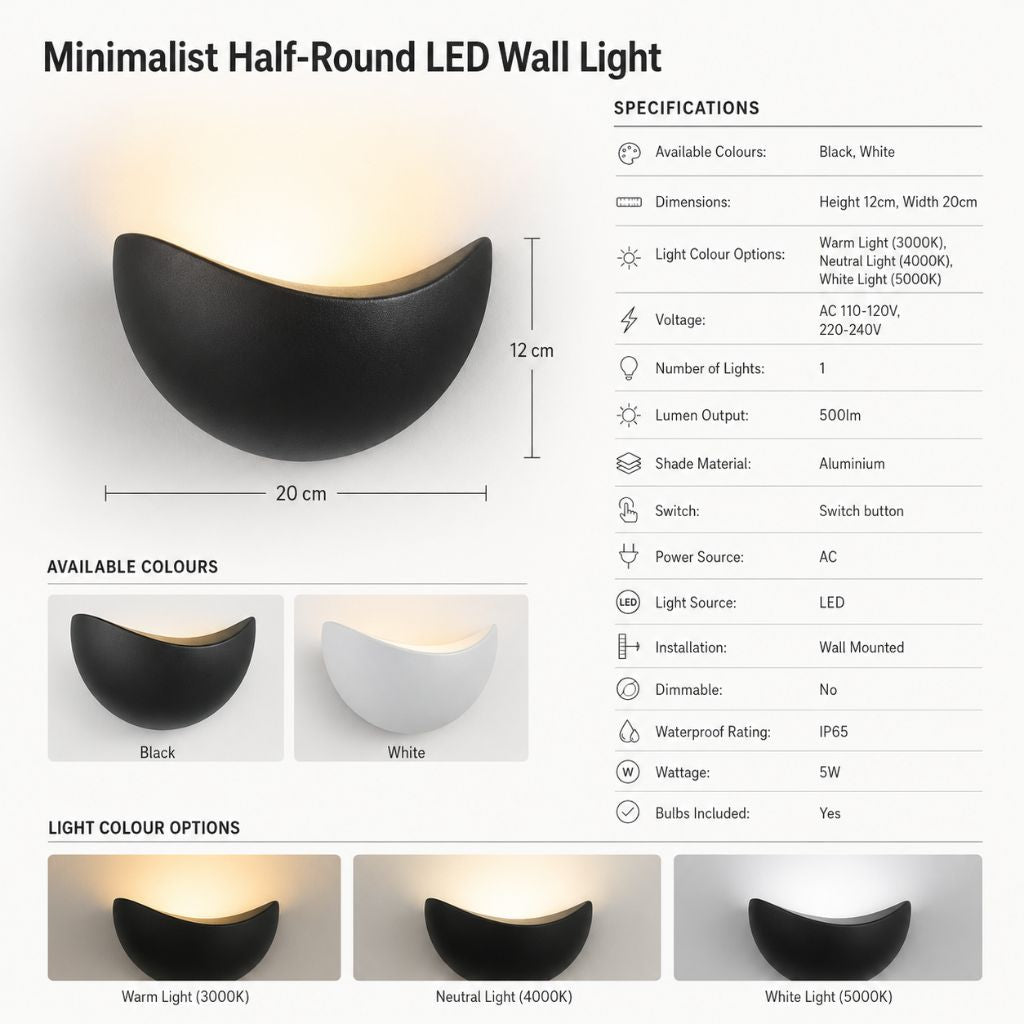 Minimalist Half-Round LED Wall Light