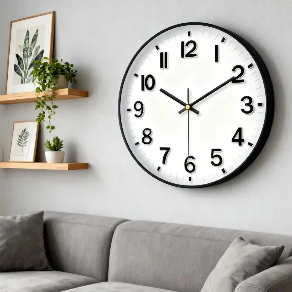 Minimalist White Nordic Wall Clock - Large 3D Arabic Numerals