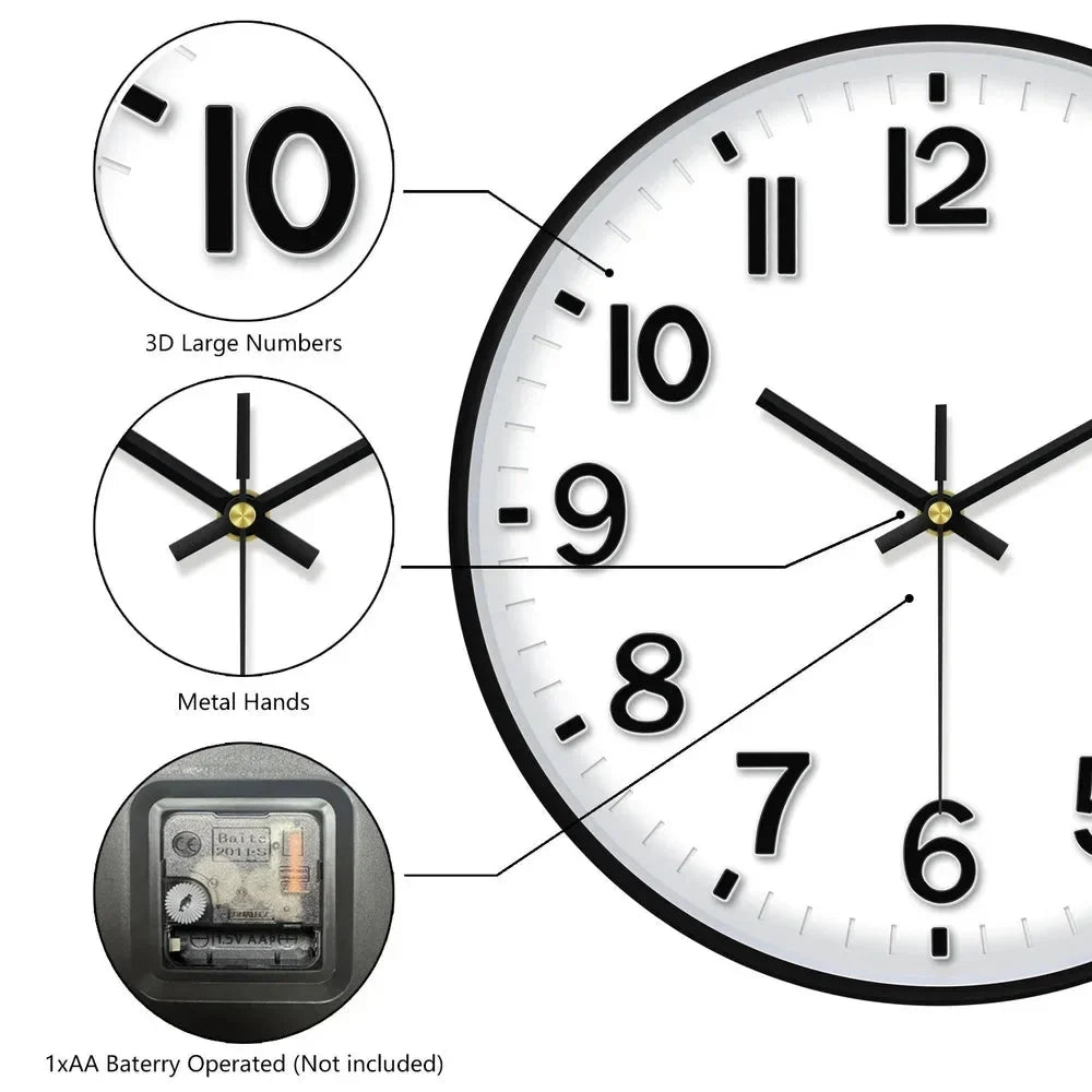Minimalist White Nordic Wall Clock - Large 3D Arabic Numerals
