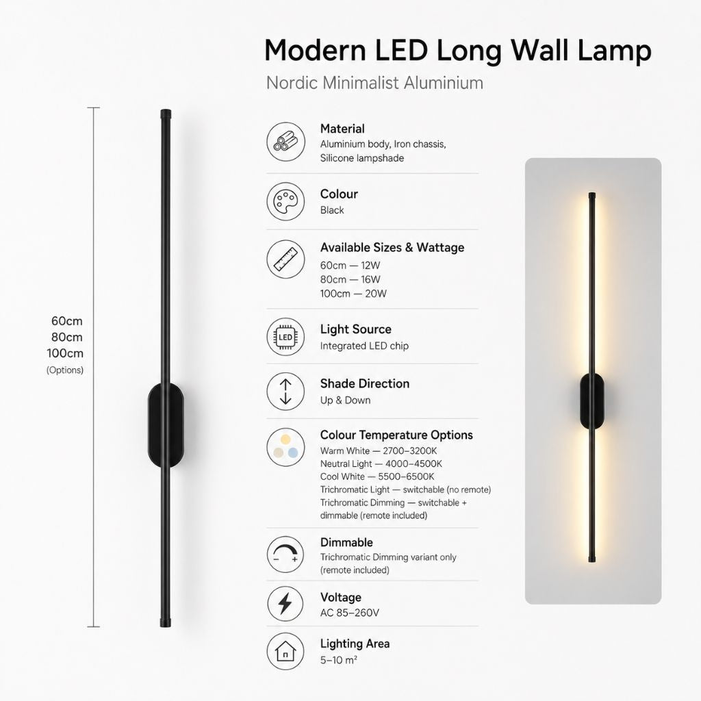 Modern LED Long Wall Lamp Nordic Minimalist Aluminium