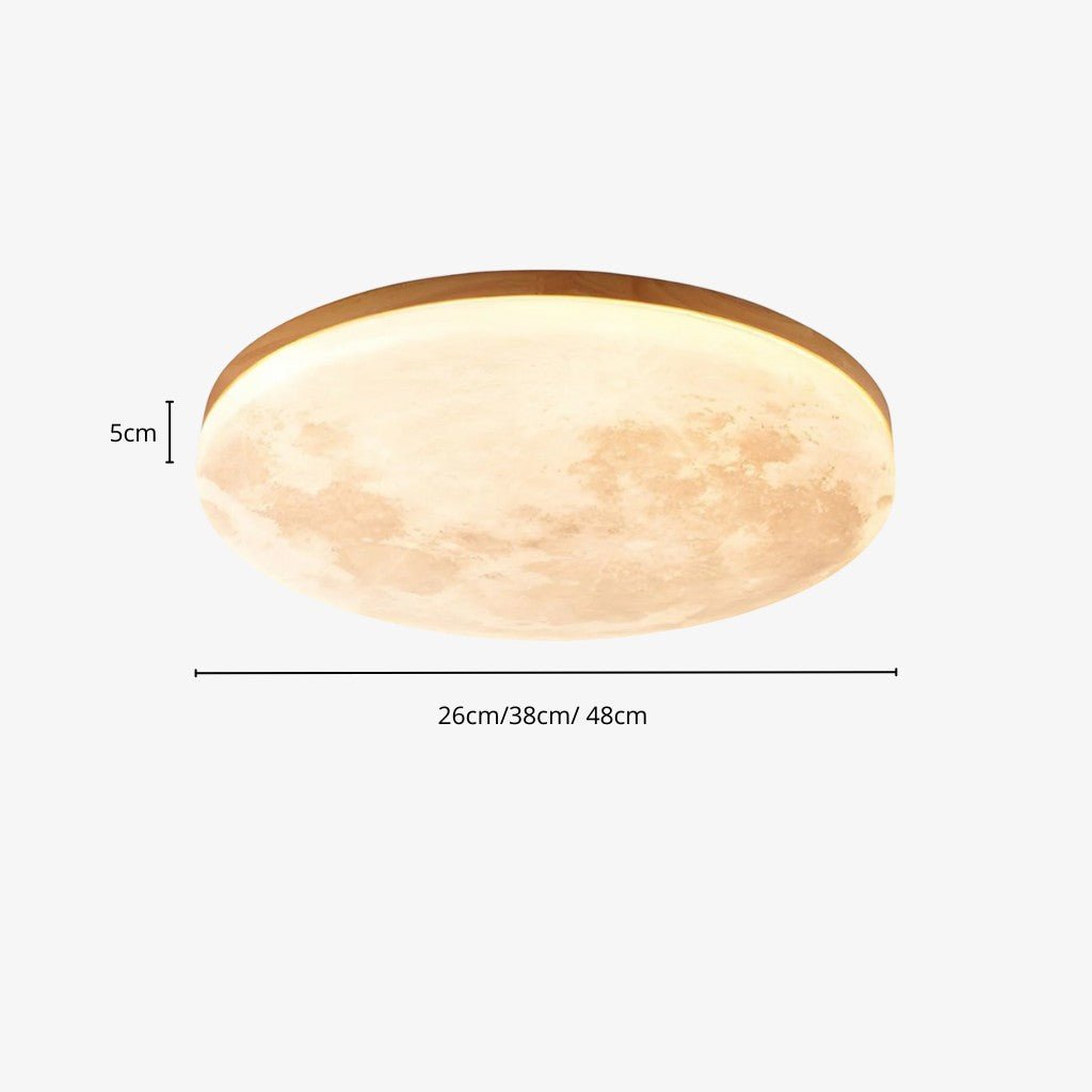 Modern Moon Ceiling Light with Wood Edge