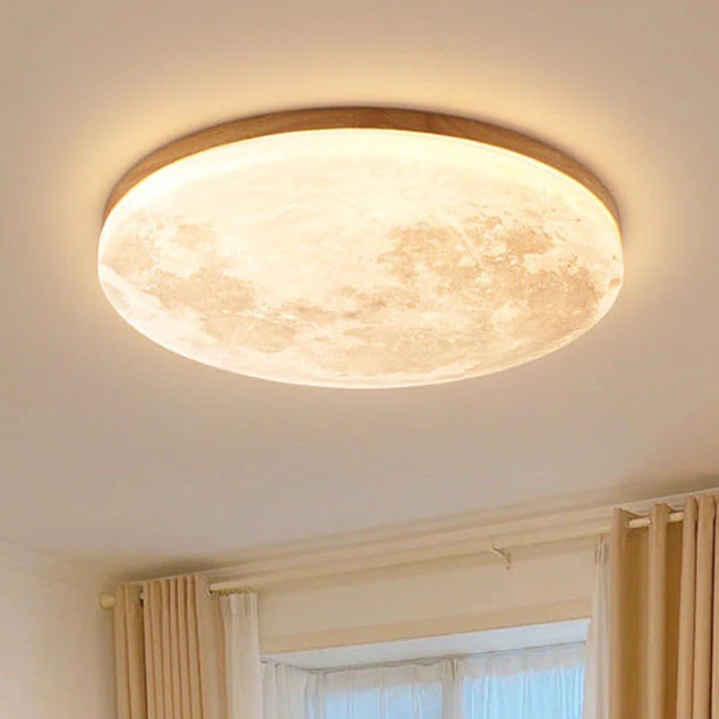 Modern Moon Ceiling Light with Wood Edge