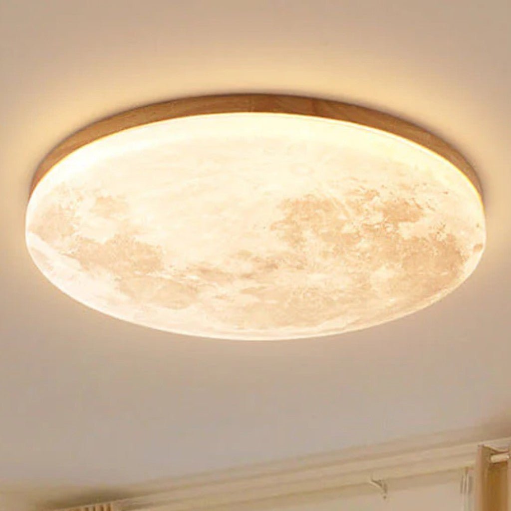 Modern Moon Ceiling Light with Wood Edge