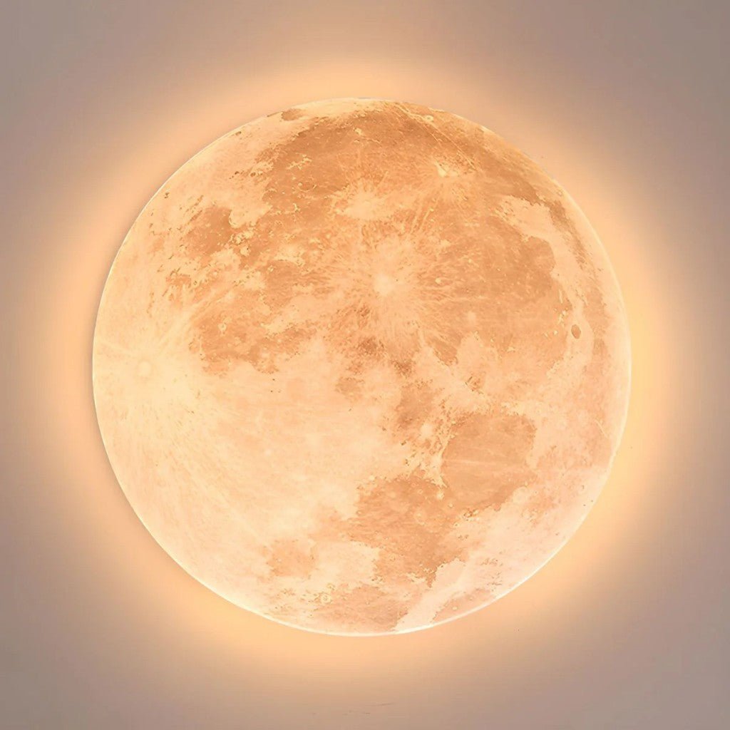 Modern Moon Ceiling Light with Wood Edge