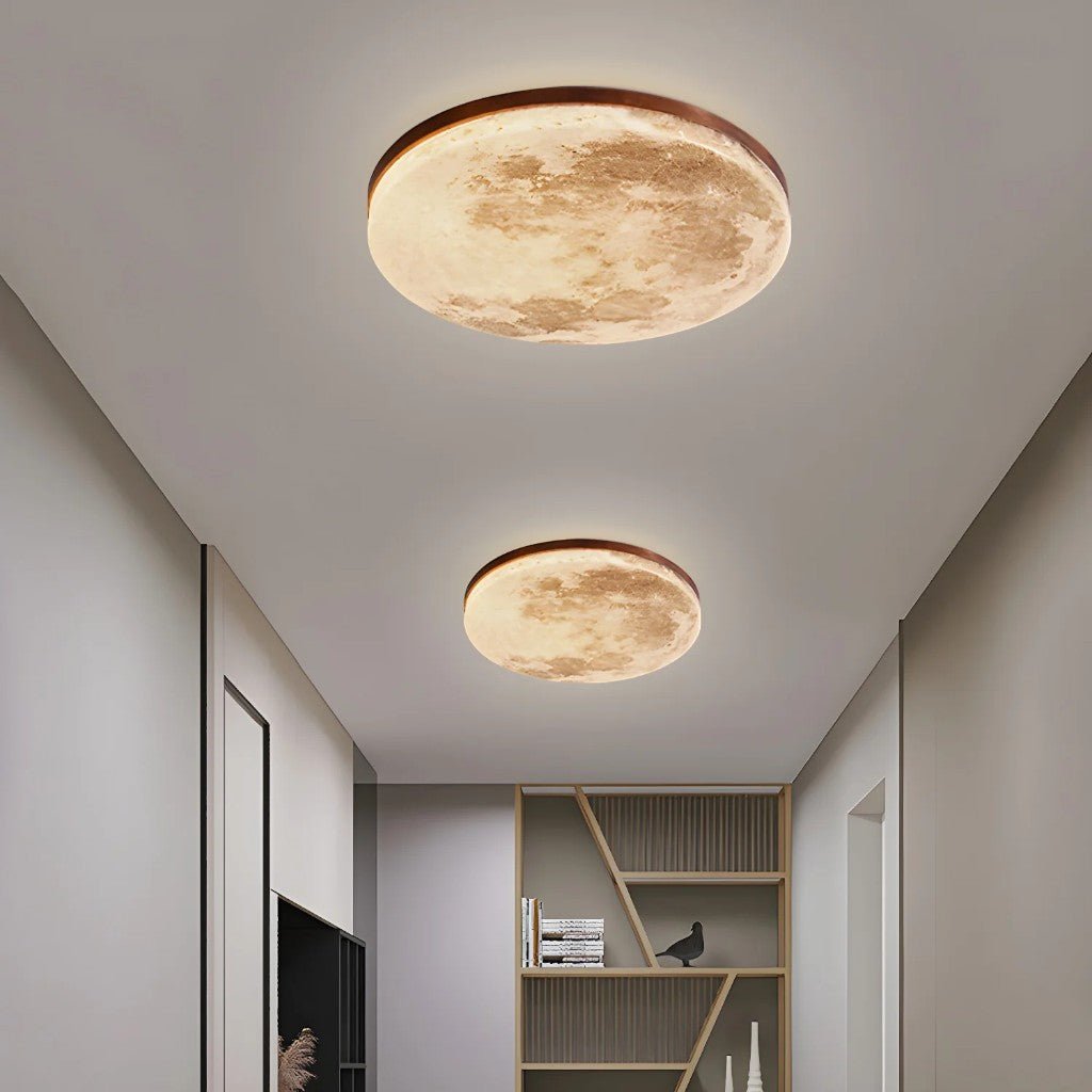 Modern Moon Ceiling Light with Wood Edge