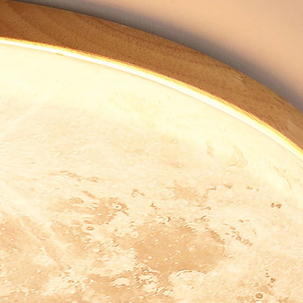Modern Moon Ceiling Light with Wood Edge